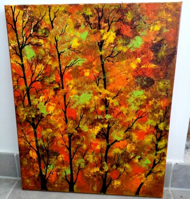 Painting titled "L automne en forêt" by Florence Castelli  Flofloyd, Original Artwork, Acrylic