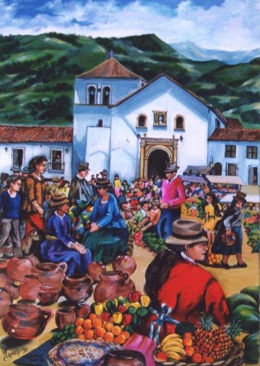 Pintura titulada "mercado andino" por Maparè, Obra de arte original