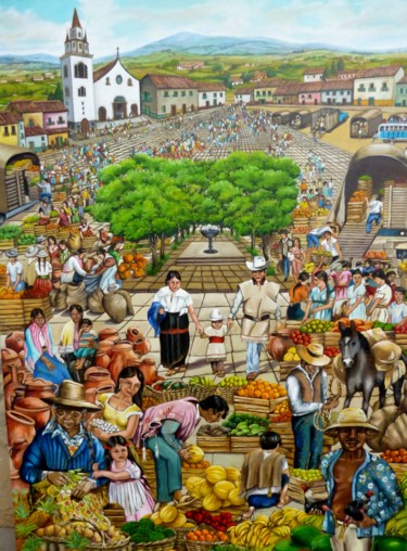 Pintura titulada "Mercado Andino" por Maparè, Obra de arte original