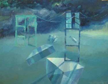 Painting titled "window in space" by Maqbool Ahmed, Original Artwork, Oil