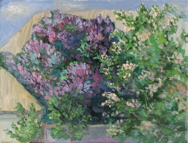 Painting titled "Lilac and Quince Bl…" by Mariana Sobkiv, Original Artwork, Oil