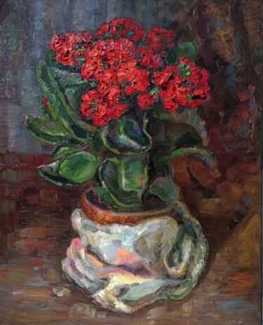 Картина под названием "Red blossom." - Мар'Яна Собків, Подлинное произведение искусства, Масло