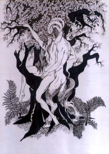 Disegno intitolato "Сатир и Нимфа" da Leonid Margvelashvili, Opera d'arte originale, Inchiostro