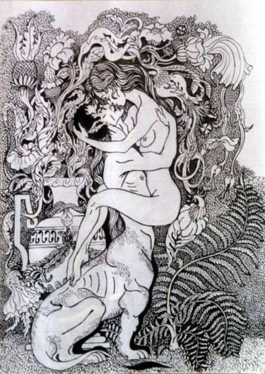 Картина под названием "Аллегория любви" - Леонид Маргвелашвили, Подлинное произведение искусства, Чернила