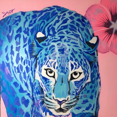 Painting titled "BLUE LEOPARD" by Mar.S, Original Artwork, Acrylic