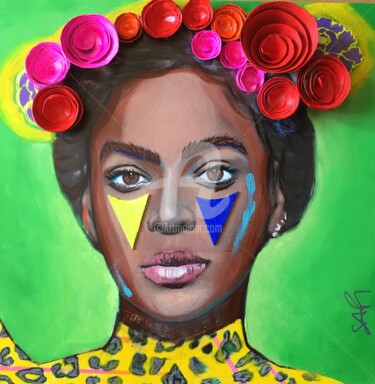 Pittura intitolato "BEYONCE as Frida KA…" da Mar.S, Opera d'arte originale, Acrilico