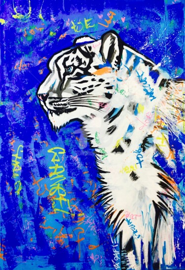 Painting titled "SNOW LEOPARD" by Mar.S, Original Artwork, Acrylic