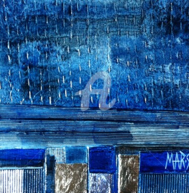 Schilderij getiteld "BLUE RAIN AND SEA #2" door Mar.S, Origineel Kunstwerk, Olie