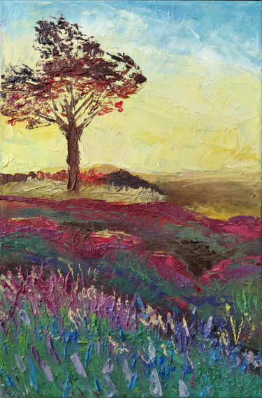 Painting titled "Sunset in Provence" by Mariam Mary Ellen, Original Artwork, Oil