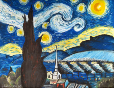 Pittura intitolato "Van Gogh Starry Nig…" da Mariam Mary Ellen, Opera d'arte originale, Pastello