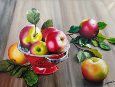 Painting titled "Red apples" by Mariam Mary Ellen, Original Artwork, Oil