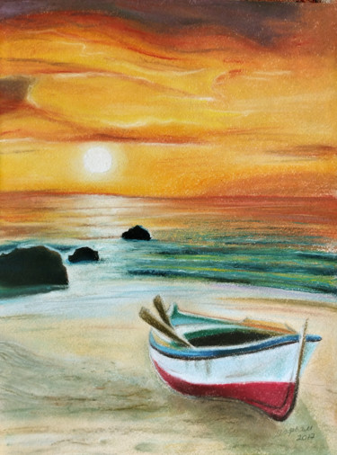 Malarstwo zatytułowany „Boat ashore” autorstwa Mariam Mary-Ellen, Oryginalna praca, Pastel
