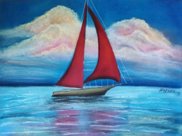 Pintura titulada "Crimson sails" por Mariam Mary Ellen, Obra de arte original, Pastel