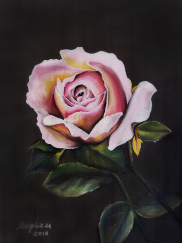 Ζωγραφική με τίτλο "Pink rose" από Mariam Mary-Ellen, Αυθεντικά έργα τέχνης, Παστέλ