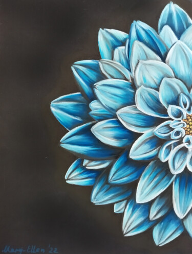 Pittura intitolato "Blue Chrysanthemum" da Mariam Mary Ellen, Opera d'arte originale, Pastello