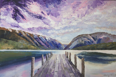 Painting titled "Lilac sunrise over…" by Mariam Mary Ellen, Original Artwork, Oil
