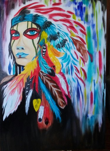 Painting titled "Apache" by Mara Tomé, Original Artwork, Oil