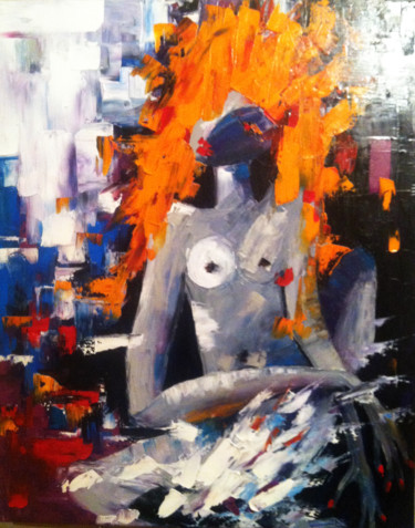Картина под названием "Обнаженная девушка" - Mila, Подлинное произведение искусства, Масло