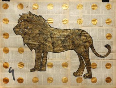 Pintura intitulada "Golden lion." por Marat Cherny, Obras de arte originais, Acrílico