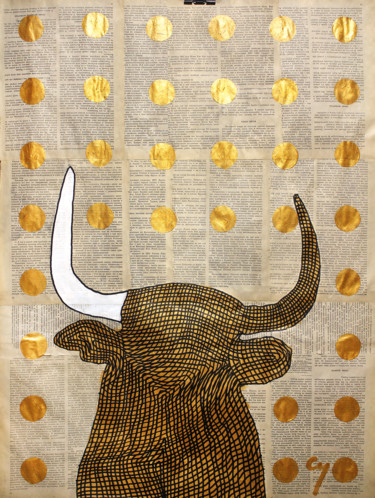 Painting titled "The Golden Bull ." by Marat Cherny, Original Artwork, Acrylic