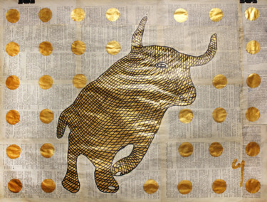 Malerei mit dem Titel "Golden BULL." von Marat Cherny, Original-Kunstwerk, Acryl