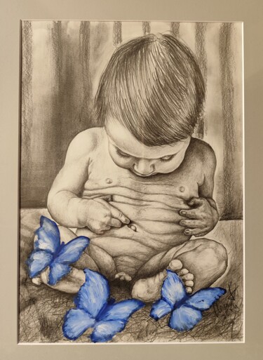 Drawing titled "Butterfly" by Marat Isakowitsch, Original Artwork, Pencil Mounted on Cardboard
