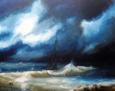 Painting titled "The Night Surf" by Marat Melnyk, Original Artwork, Oil