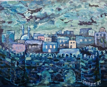 Картина под названием "Night in Baku" - Marat Japarov, Подлинное произведение искусства, Масло Установлен на Деревянная рама…