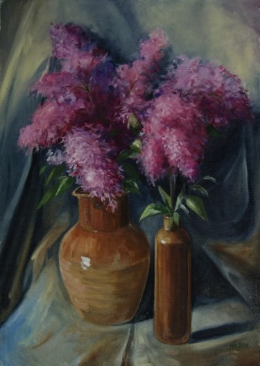 Painting titled "Сирень,керамика" by Anatolii Moroziuk, Original Artwork