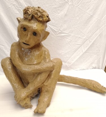 Sculpture intitulée "Macaque" par Marbthogui, Œuvre d'art originale, Argile