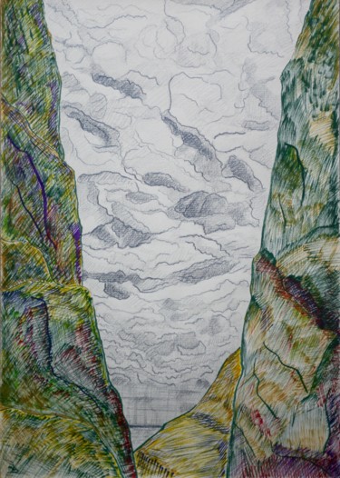 Drawing titled "MONTAGNES 1" by Marc Barn, Original Artwork, Marker