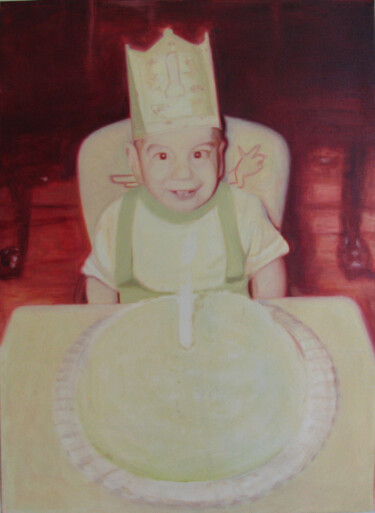 Painting titled "the birthday" by Marc Beaudette, Original Artwork, Oil Mounted on Wood Stretcher frame