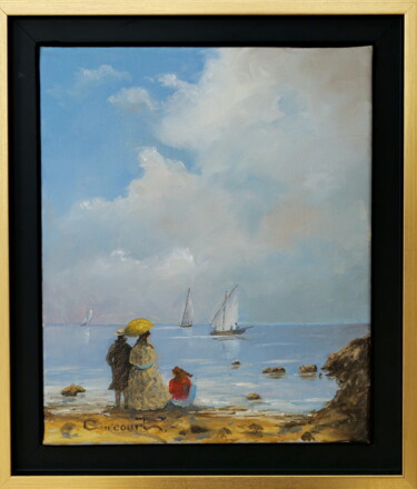 Peinture intitulée "Couple à l'ombrelle…" par Marc Brocheton De Circourt, Œuvre d'art originale, Huile