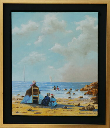 Painting titled "femme et deux enfan…" by Marc Brocheton De Circourt, Original Artwork, Oil Mounted on Wood Stretcher frame