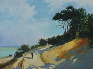 Painting titled "Le chemin des pins…" by Marc Brocheton De Circourt, Original Artwork, Oil Mounted on Wood Stretcher frame