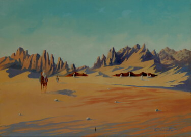 Malerei mit dem Titel "Campement nomade /…" von Marc Brocheton De Circourt, Original-Kunstwerk, Öl Auf Keilrahmen aus Holz m…
