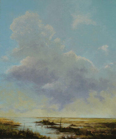 Painting titled "Le cumulus / The cu…" by Marc Brocheton De Circourt, Original Artwork, Oil Mounted on Wood Stretcher frame