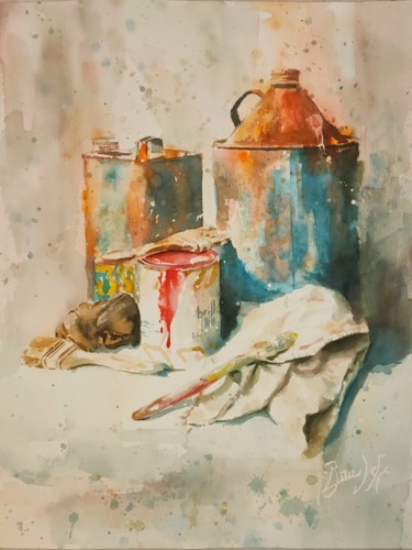 Malerei mit dem Titel "Travaux de peinture…" von Marc Broudic, Original-Kunstwerk, Aquarell