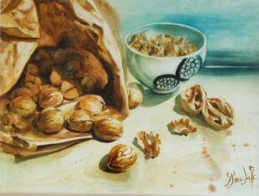 Malerei mit dem Titel "Le sac de noix" von Marc Broudic, Original-Kunstwerk, Aquarell
