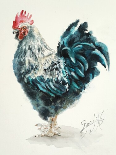 Pintura titulada ""La poule noire De…" por Marc Broudic, Obra de arte original, Acuarela