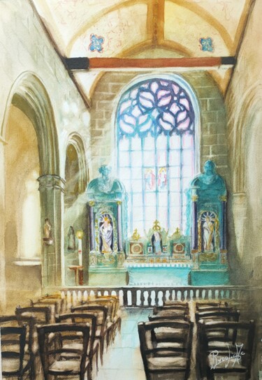 Schilderij getiteld "Chapelle de "La Cla…" door Marc Broudic, Origineel Kunstwerk, Aquarel