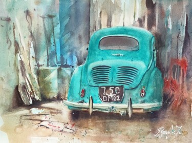 Painting titled "4CH Renault" by Marc Broudic, Original Artwork, Watercolor