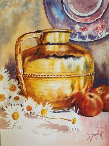 Pintura intitulada "Cuivre jaune" por Marc Broudic, Obras de arte originais, Aquarela