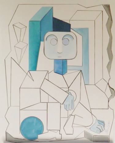 Malerei mit dem Titel "Robotick" von Marc Bulyss, Original-Kunstwerk, Öl Auf Keilrahmen aus Holz montiert