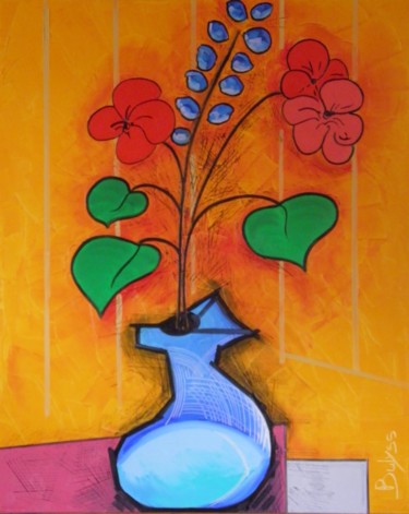 Malerei mit dem Titel "Le Vase Bleu" von Marc Bulyss, Original-Kunstwerk, Öl Auf Keilrahmen aus Holz montiert