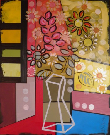 Schilderij getiteld "Summer Flowers" door Marc Bulyss, Origineel Kunstwerk, Olie Gemonteerd op Frame voor houten brancard