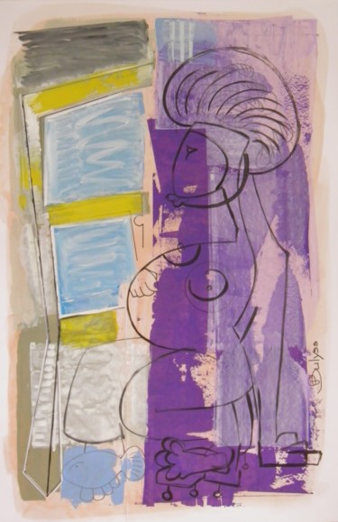 Dessin intitulée "Femme a la fenêtre" par Marc Bulyss, Œuvre d'art originale, Pastel