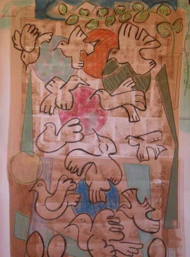 Dibujo titulada "HIrondelles d'Icare" por Marc Bulyss, Obra de arte original, Tinta