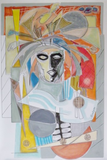 Dibujo titulada "Indien Lakota" por Marc Bulyss, Obra de arte original, Pastel