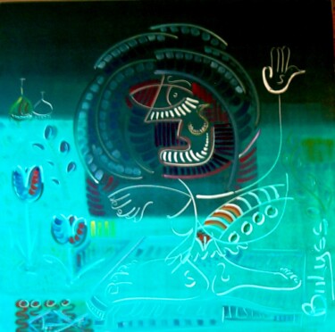 Ζωγραφική με τίτλο "Abysse" από Marc Bulyss, Αυθεντικά έργα τέχνης, Λάδι Τοποθετήθηκε στο Ξύλινο φορείο σκελετό
